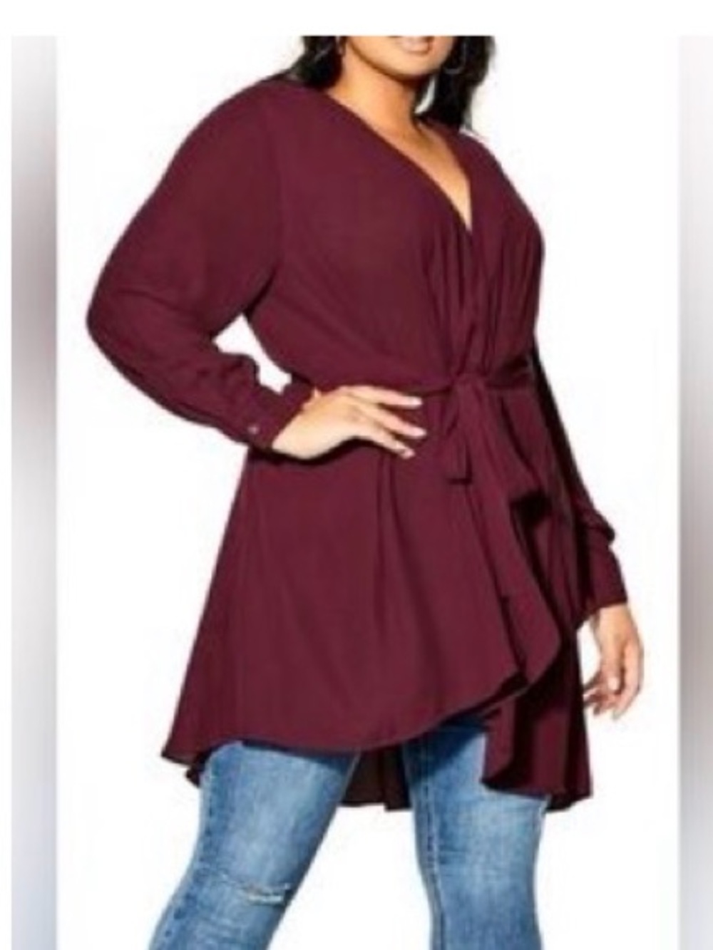 City Chic Port Maroon V-Neck Women's Top